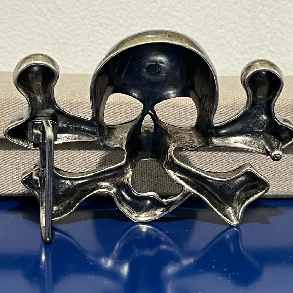Pirate Skull Crossbones Pewter Silver Tone Belt Buckle Vintage 80s 90s Mens